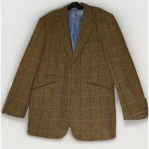 William Hunt Savile Row Tweed Wool Jacket Blazer w Suede Elbow Patches Sz 38